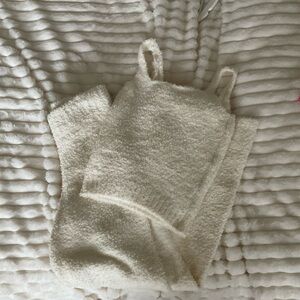 Skims Cozy Cream Knit Tank Top and Shorts Set